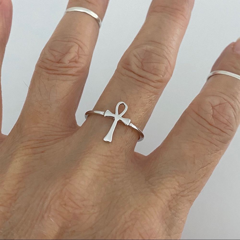 Sterling Silver Ankh Ring, Cross Ring, Silver Ring - image 2